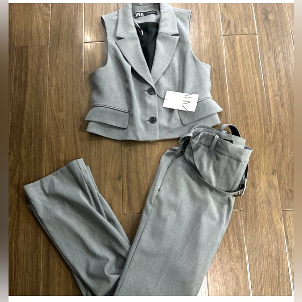 Zara gray belted pants suit